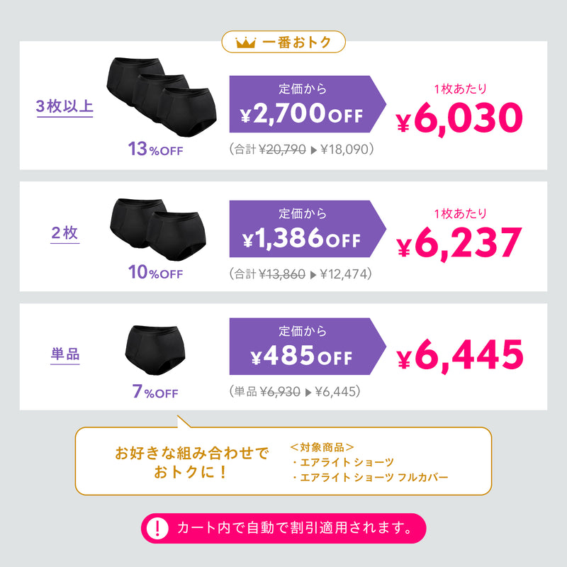 吸水ショーツ 60ml エアライト ショーツ 2枚セット | Bé-A〈ベア〉公式